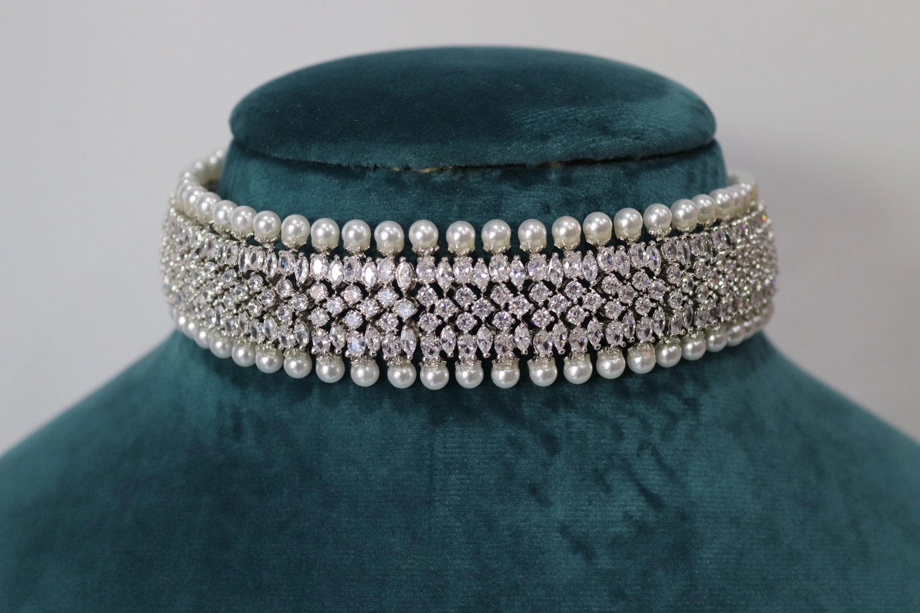Dima CZ Pearl Choker Necklace | My Rivaaz – MyRivaaz