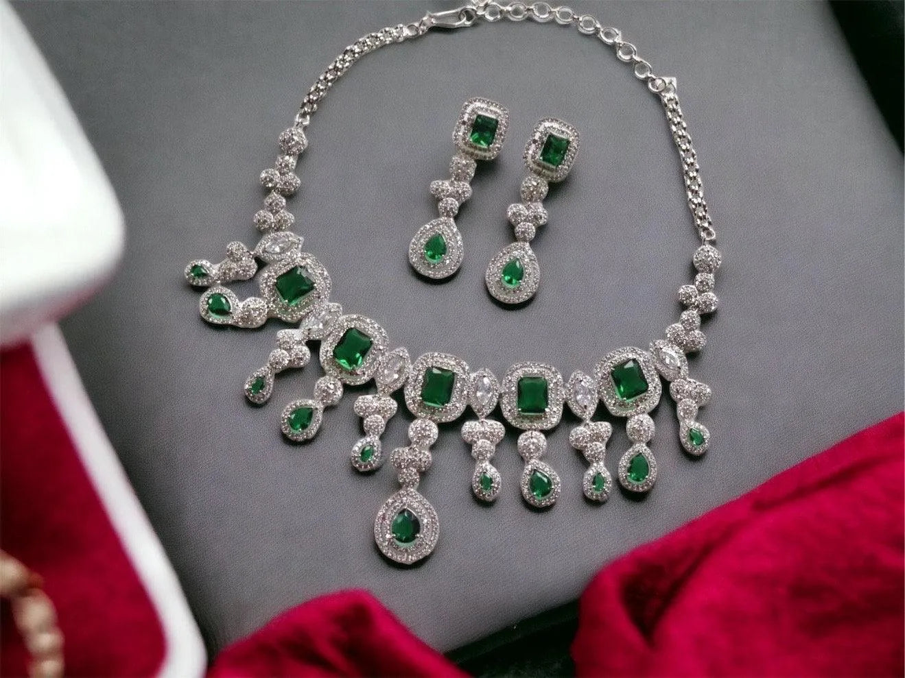 Emerald CZ Necklace Set