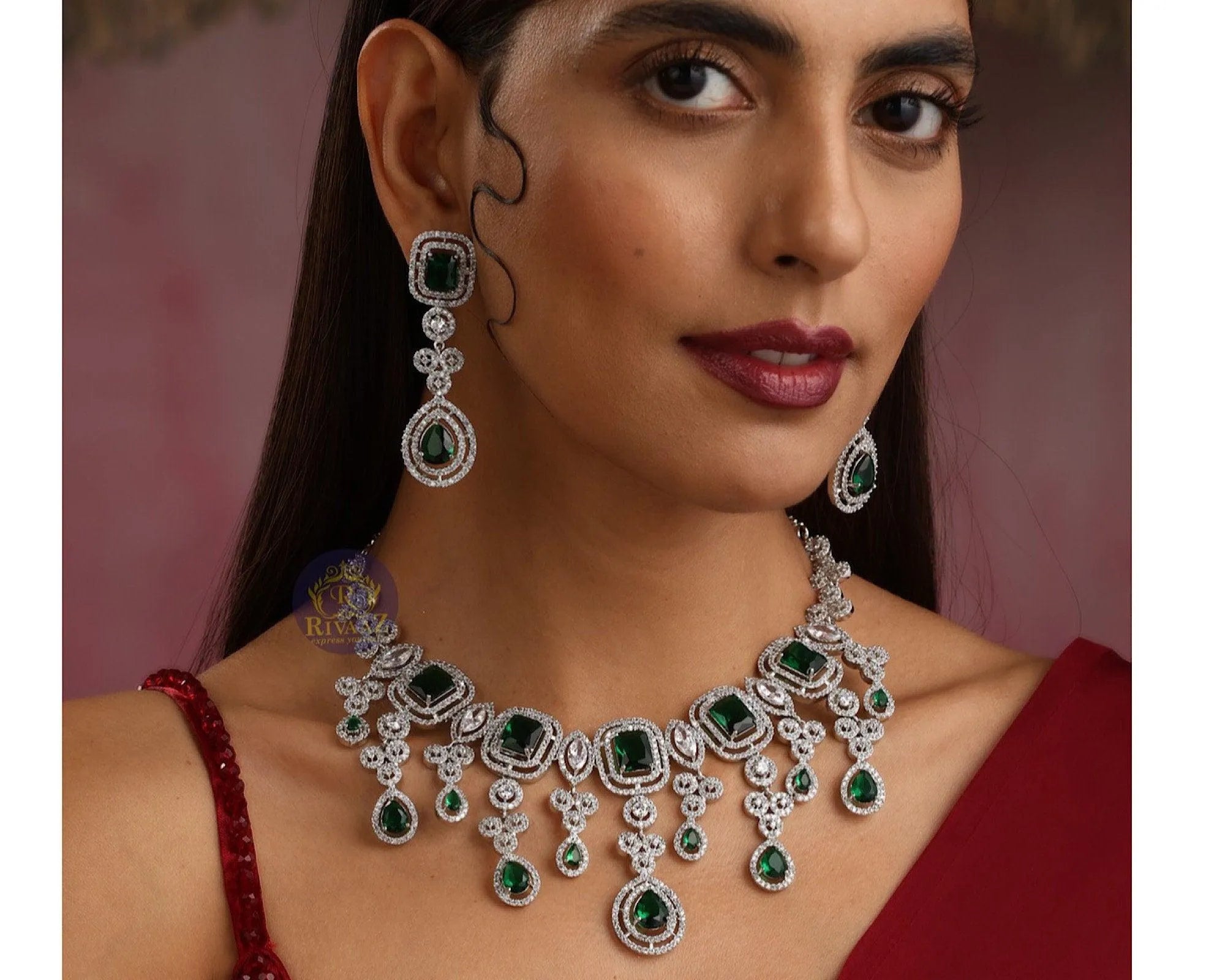 Emerald CZ Necklace Set