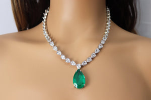 Emerald Doublet Pendant CZ Necklace