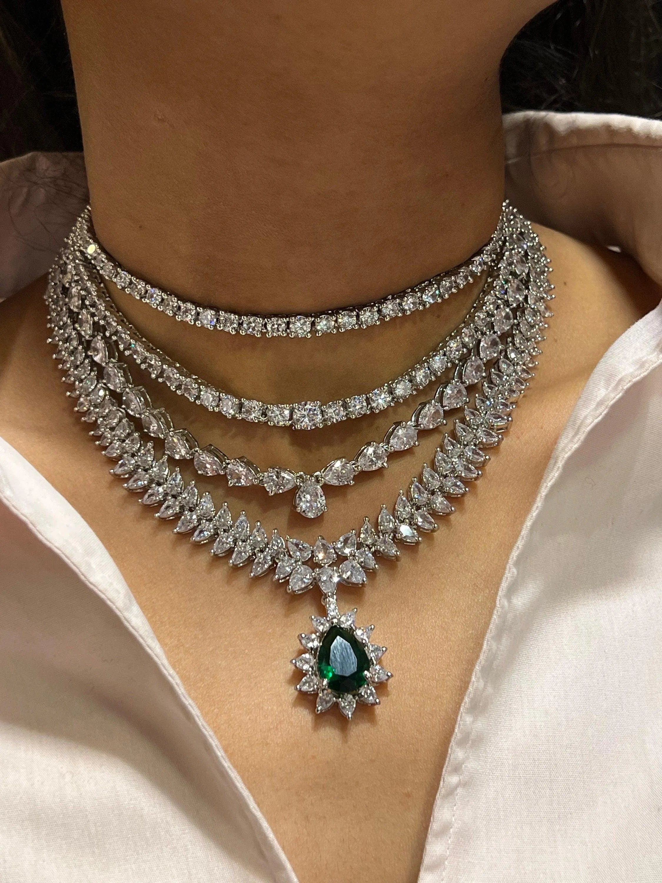 Emerald Multilayer CZ Necklace