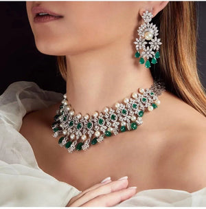 Erika Pink Diamond Pearl Choker and Earrings