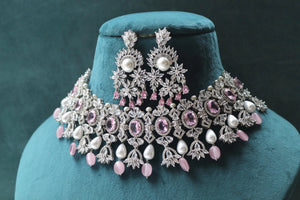 Erika Pink Diamond Pearl Choker and Earrings