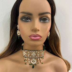 Green Fine Kundan Choker / Indian Choker/ Indian Jewelry/ Pakistani Jewelry/ Bollywood Jewelry/ Blue Choker/ Indian Necklace Set