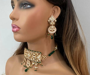 Green Fine Kundan Choker / Indian Choker/ Indian Jewelry/ Pakistani Jewelry/ Bollywood Jewelry/ Blue Choker/ Indian Necklace Set