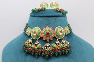 Green Kundan Necklace Set Indian Jewelry Kundan Indian Necklace Indian Choker Indian Wedding Necklace Set Kundan Choker