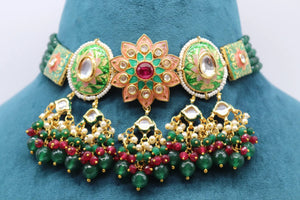 Green Kundan Necklace Set Indian Jewelry Kundan Indian Necklace Indian Choker Indian Wedding Necklace Set Kundan Choker