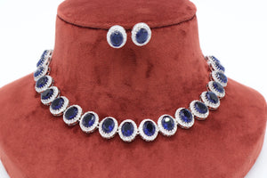 Jenny Sapphire Blue CZ Diamond Choker Necklace