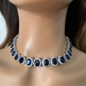 Jenny Sapphire Blue CZ Diamond Choker Necklace
