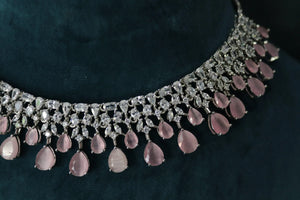June Pink Silver Diamond Necklace