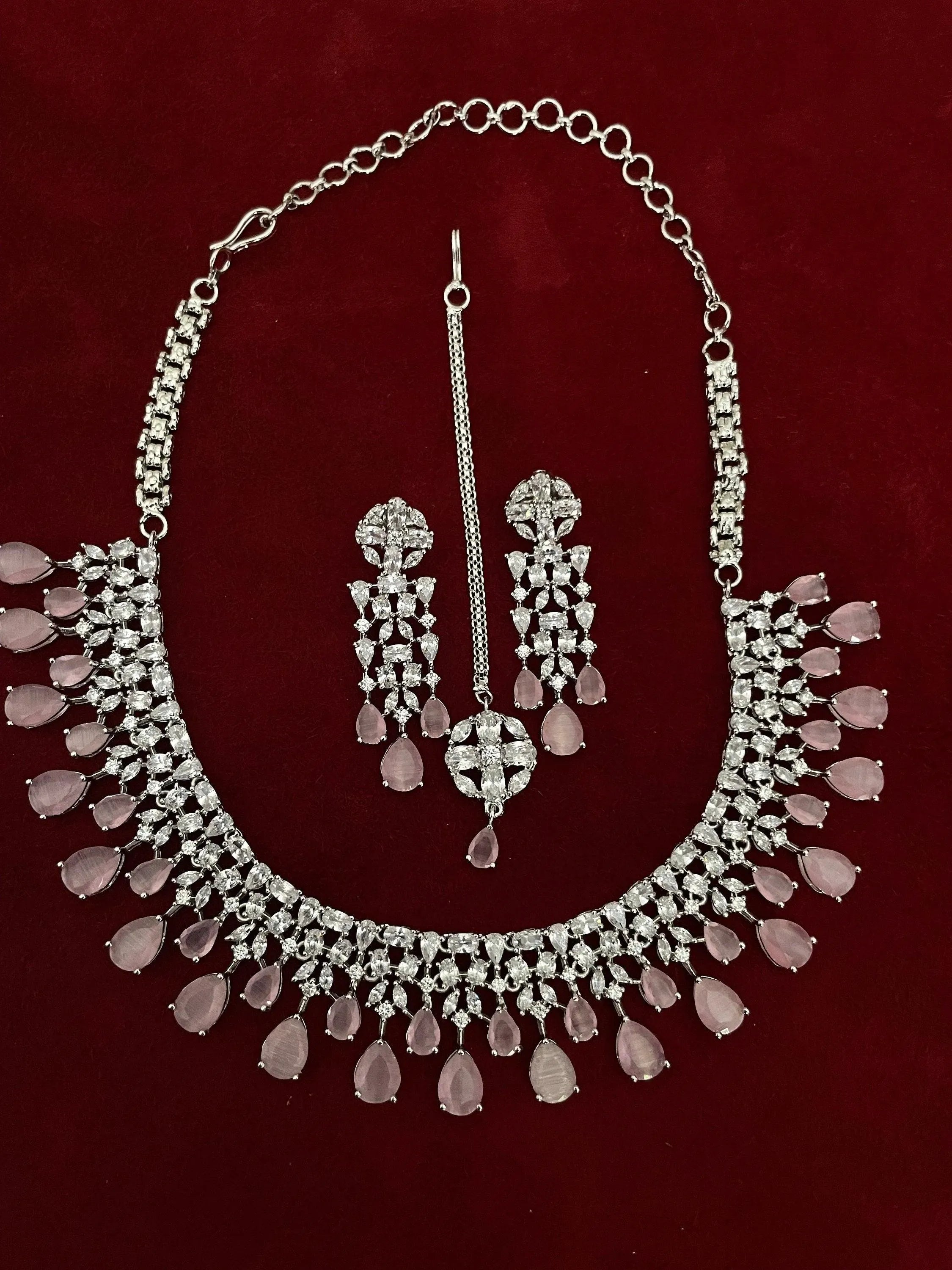 June Pink Silver Diamond Necklace