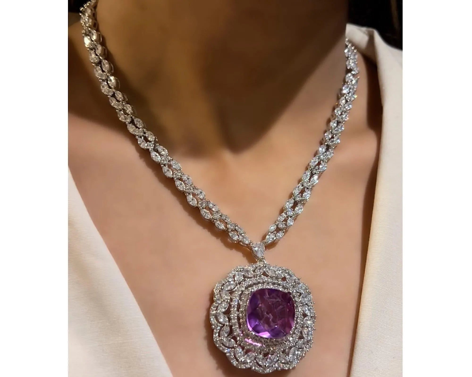 Keri Purple CZ Pendant Necklace
