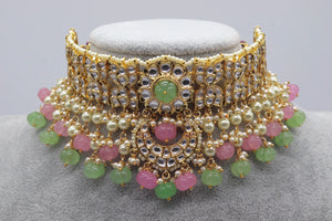 Mint Pink Melon Beads Fine kundan Choker