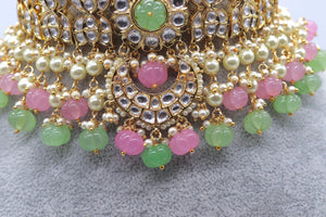 Mint Pink Melon Beads Fine kundan Choker