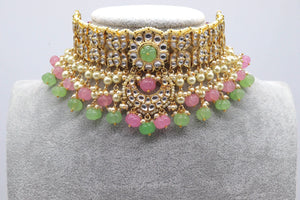 Mint Pink Melon Beads Fine kundan Choker