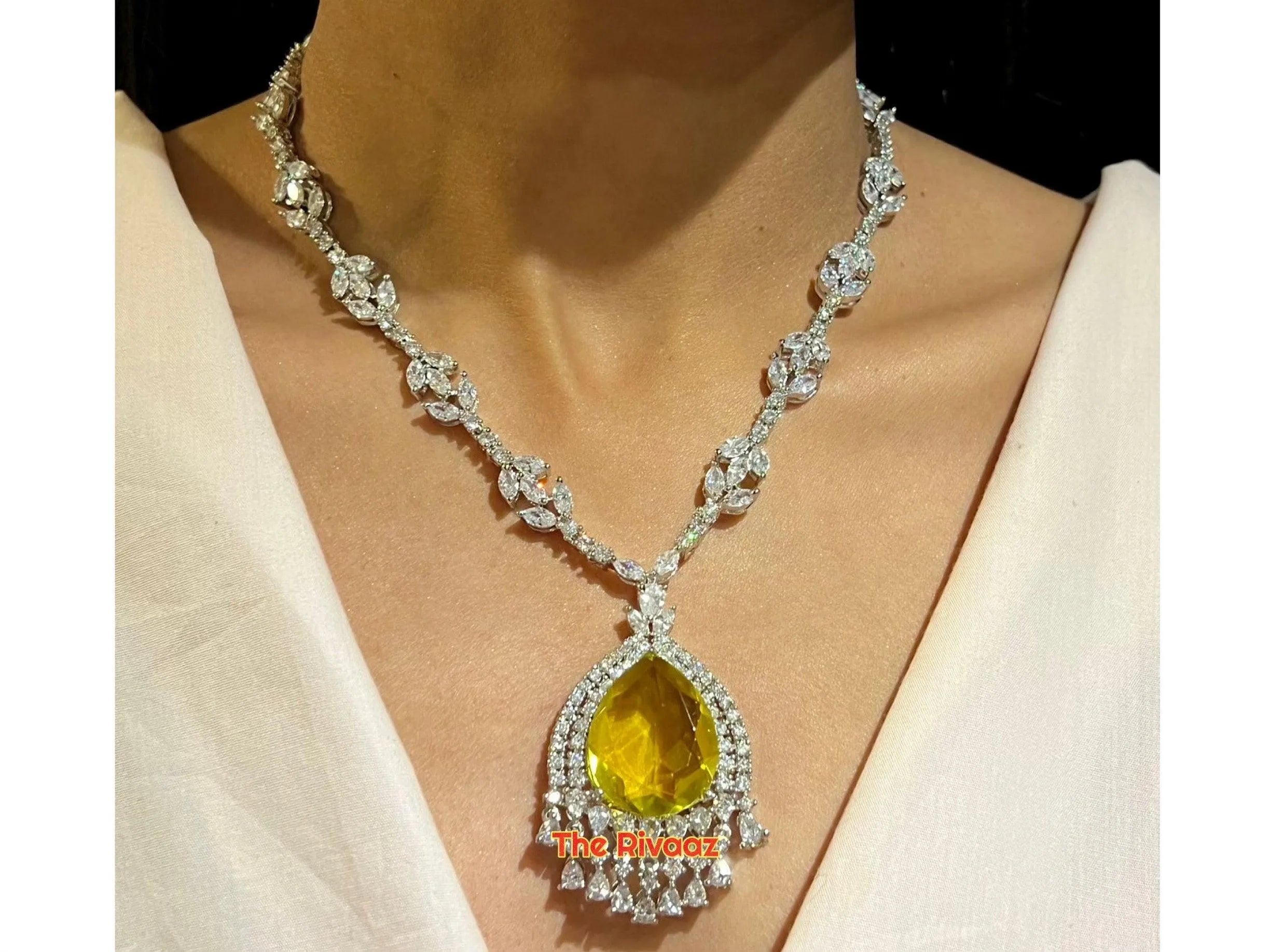 Nora Citrine Yellow CZ Diamond Pendant Necklace