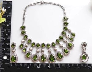 Nyra Peridot Mehendi Green CZ Pearl Necklace
