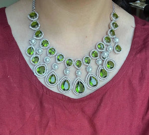 Nyra Peridot Mehendi Green CZ Pearl Necklace