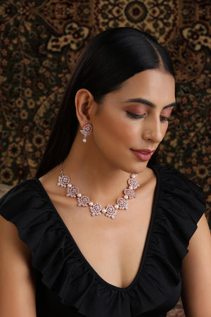 Ovi Rose Gold Pearl CZ Necklace