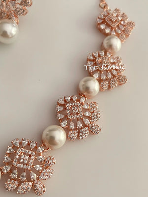 Ovi Rose Gold Pearl CZ Necklace