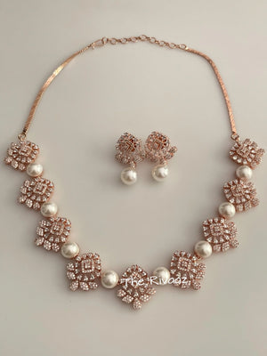 Ovi Rose Gold Pearl CZ Necklace