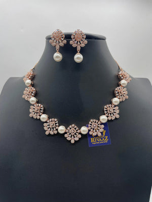Ovi Rose Gold Pearl CZ Necklace
