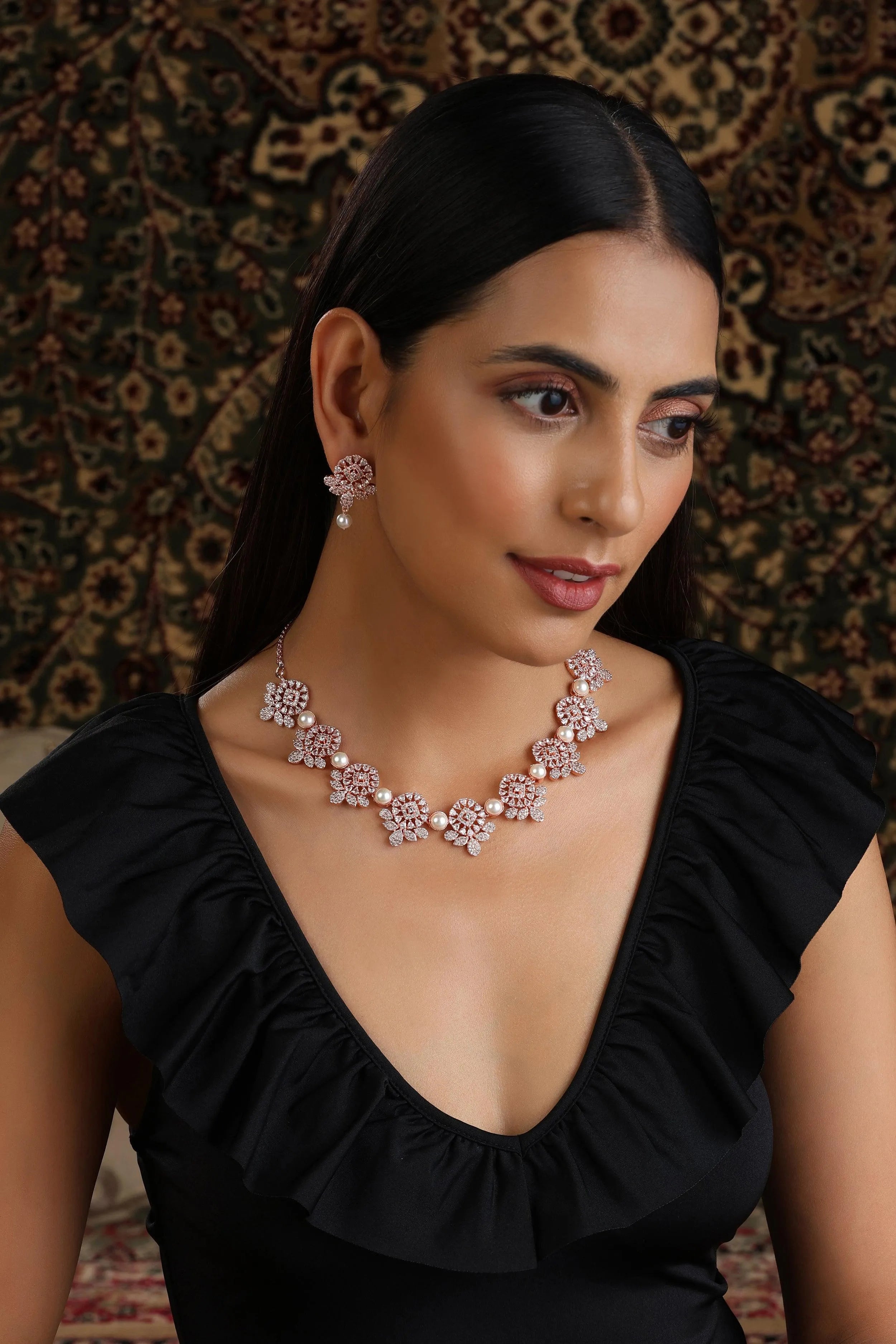 Ovi Rose Gold Pearl CZ Necklace