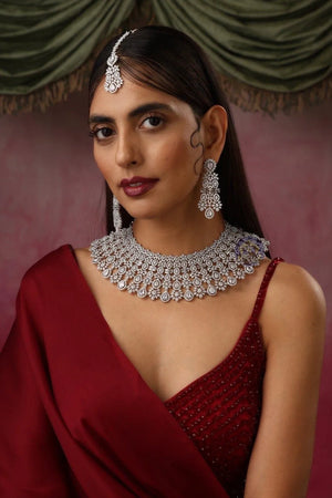 Silver CZ Diamond Bridal Necklace