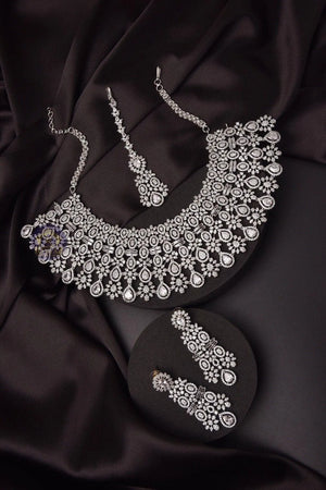Silver CZ Diamond Bridal Necklace