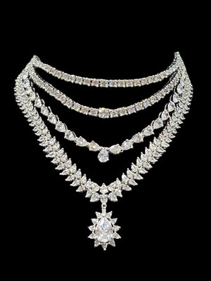 Silver Multilayer Diamond CZ Necklace