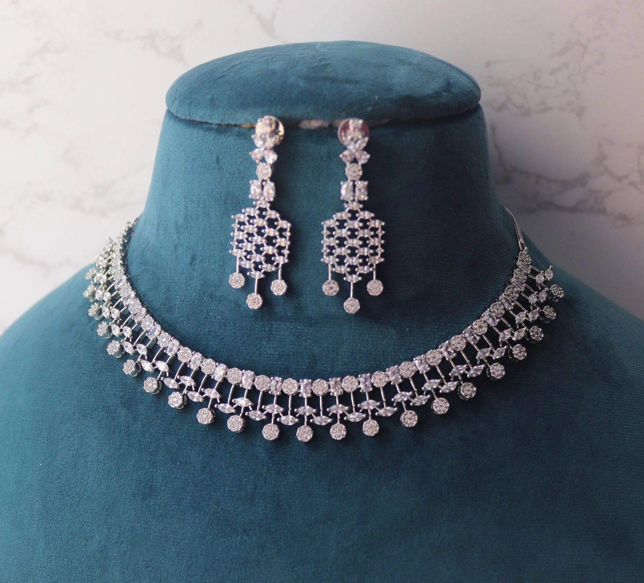 Silver Nia CZ Necklace Set