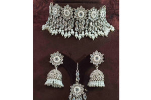 Silver Polki Necklace Set with Jhumke
