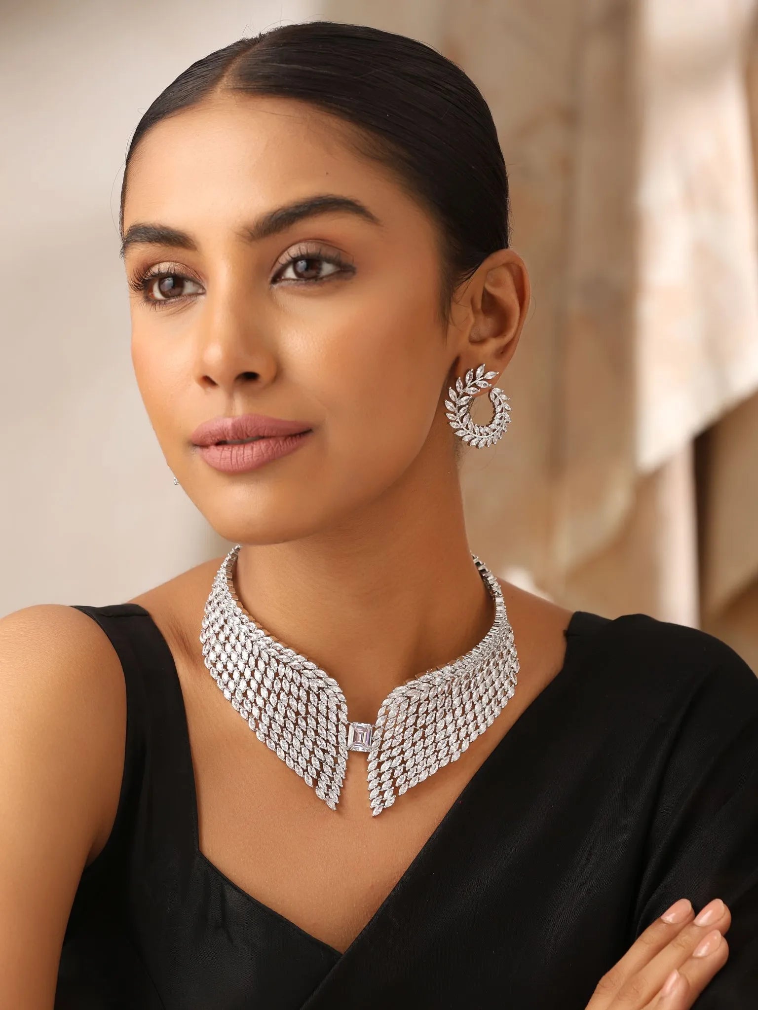 Silver Wing Diamond Collar Necklace