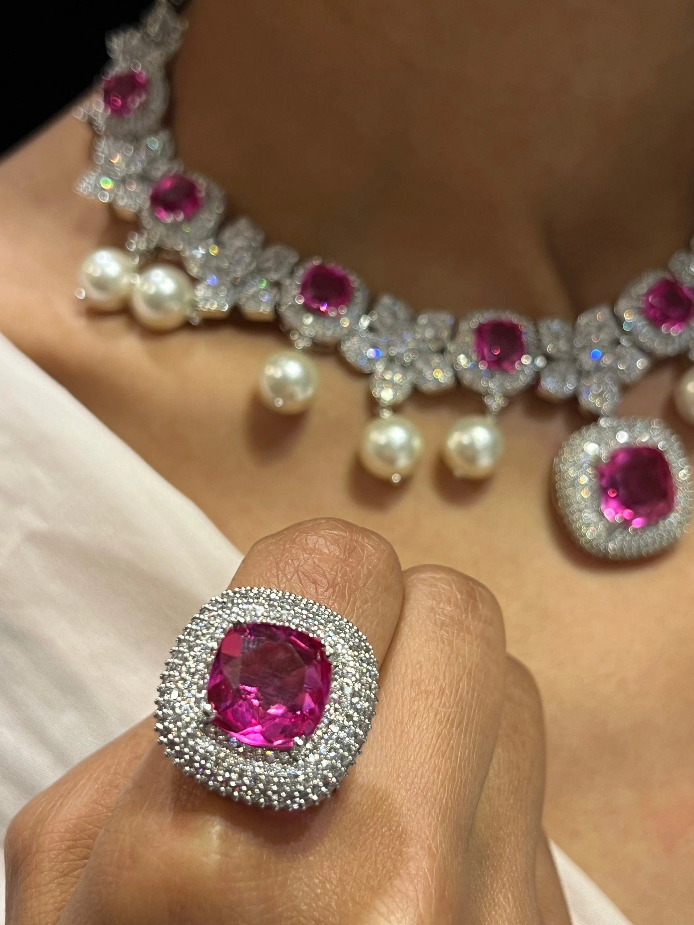 Stella Hot Pink Pearl CZ Necklace