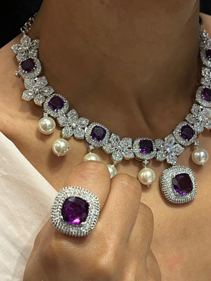 Stella Purple Pearl CZ Necklace