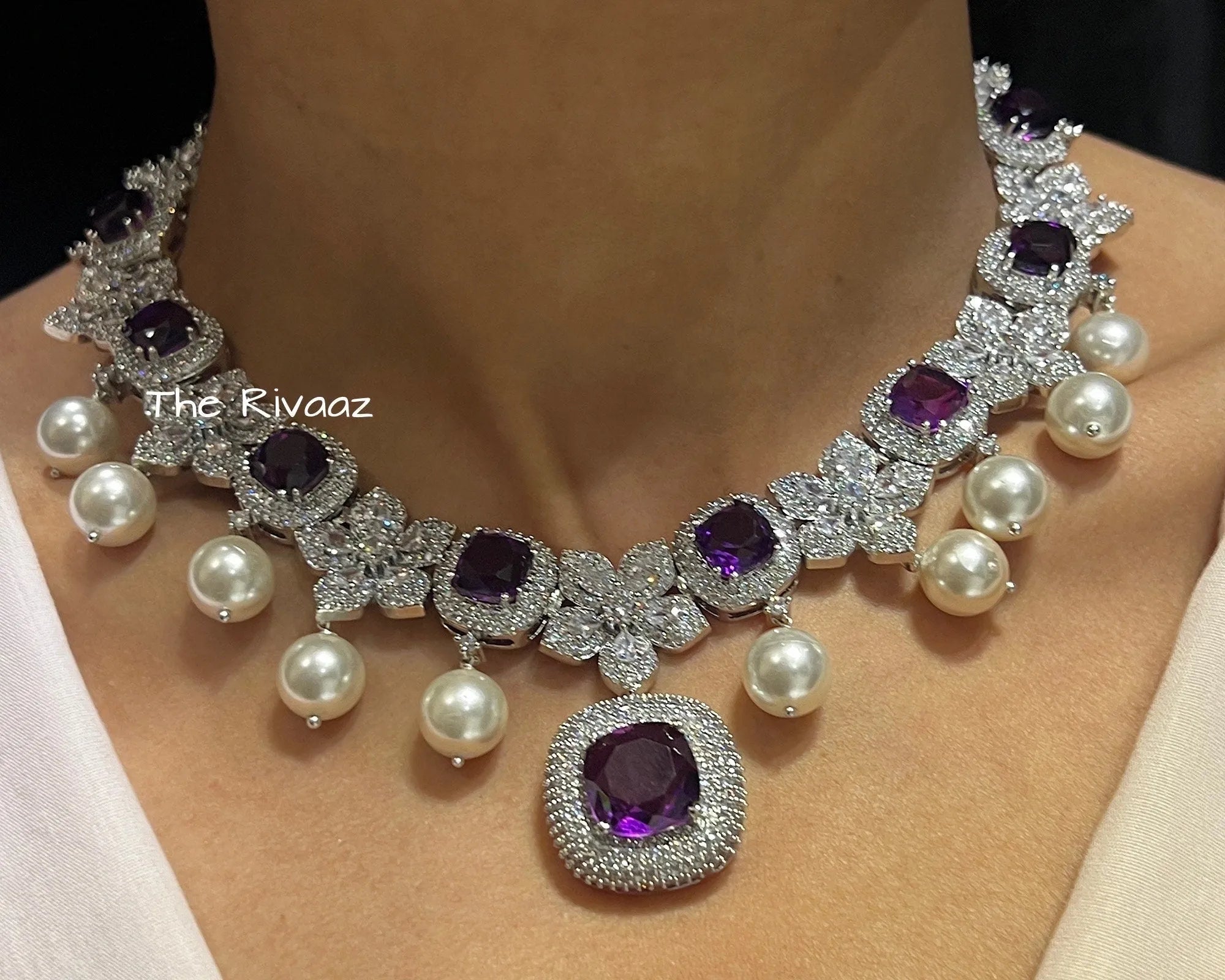 Stella Purple Pearl CZ Necklace
