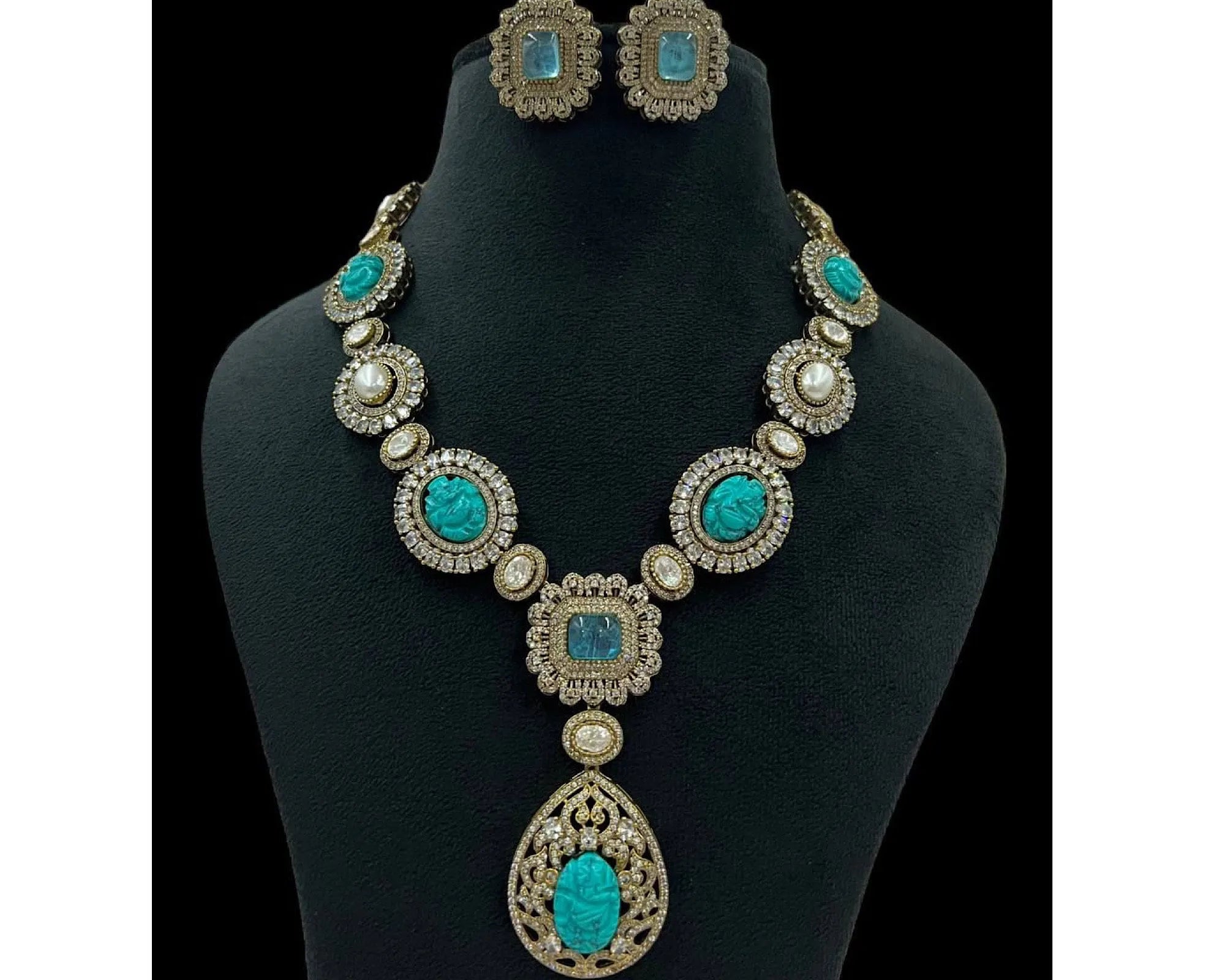 Turquoise Victorian Long Necklace Set