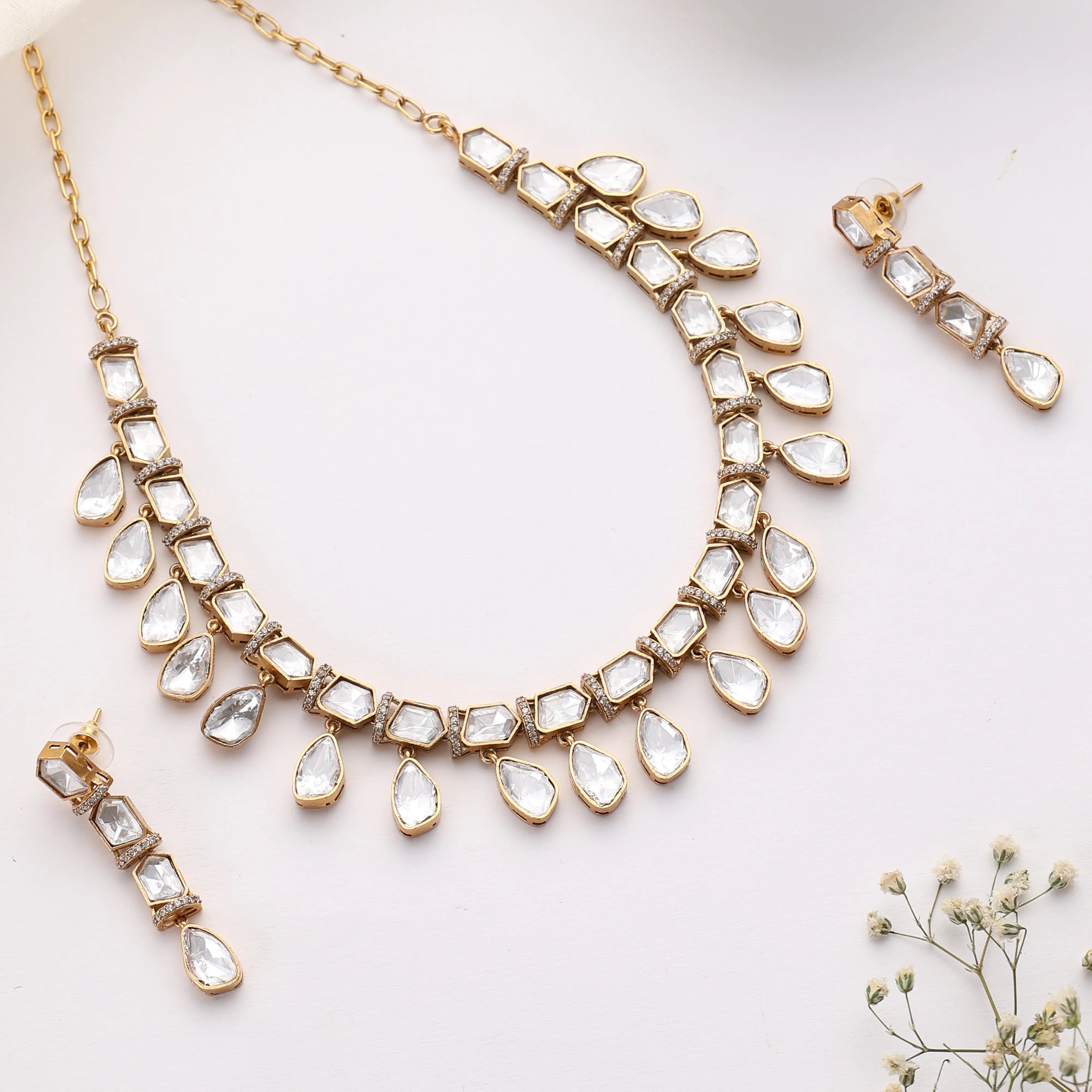 Uncut Polki Antique Necklace with Earrings