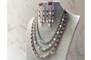 Vanya Diamond Pearl Long Necklace Set