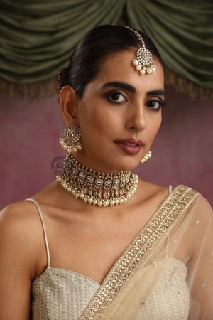 Zia Antique Gold Polki Choker with chaandbali