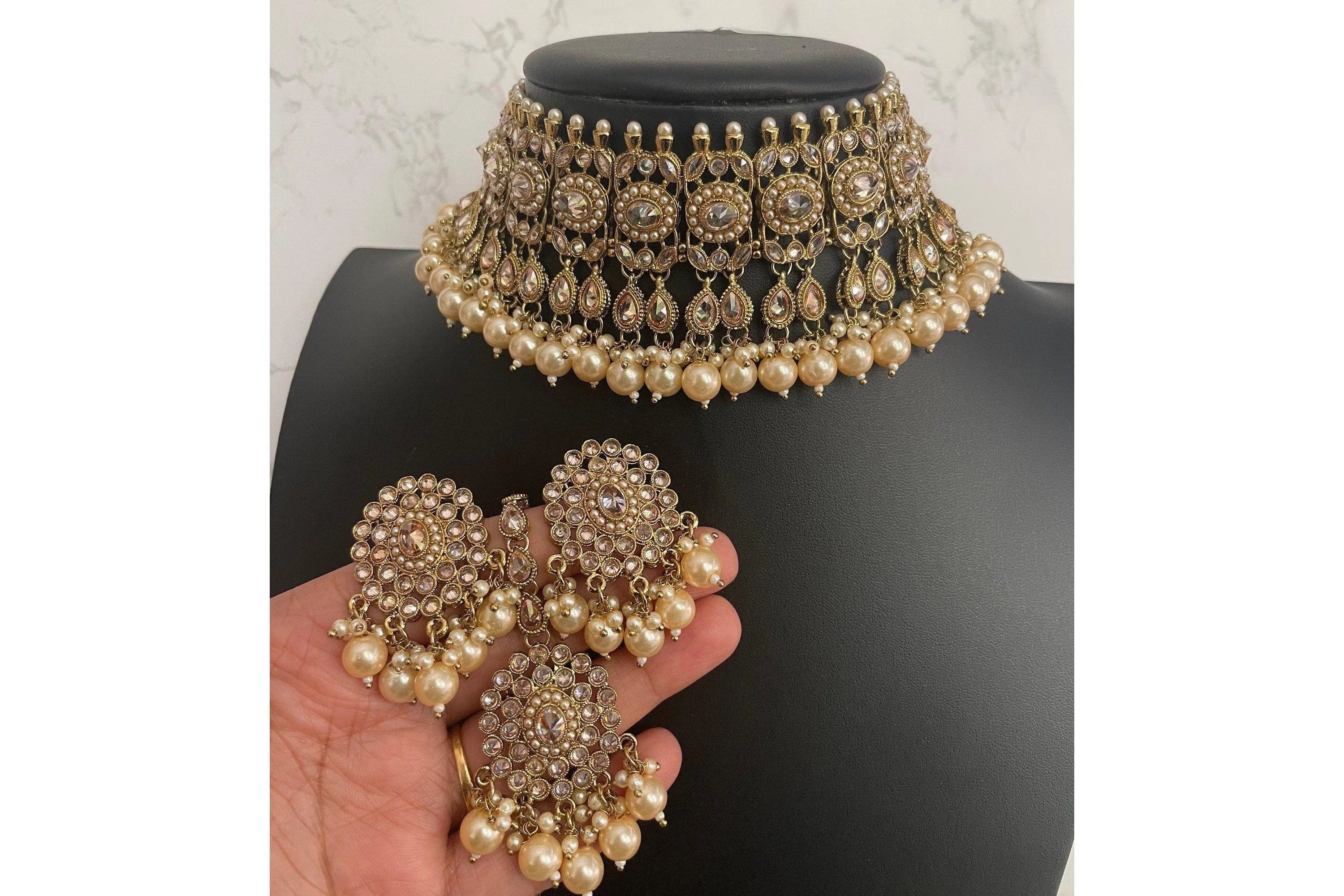 Zia Antique Gold Polki Choker with chaandbali