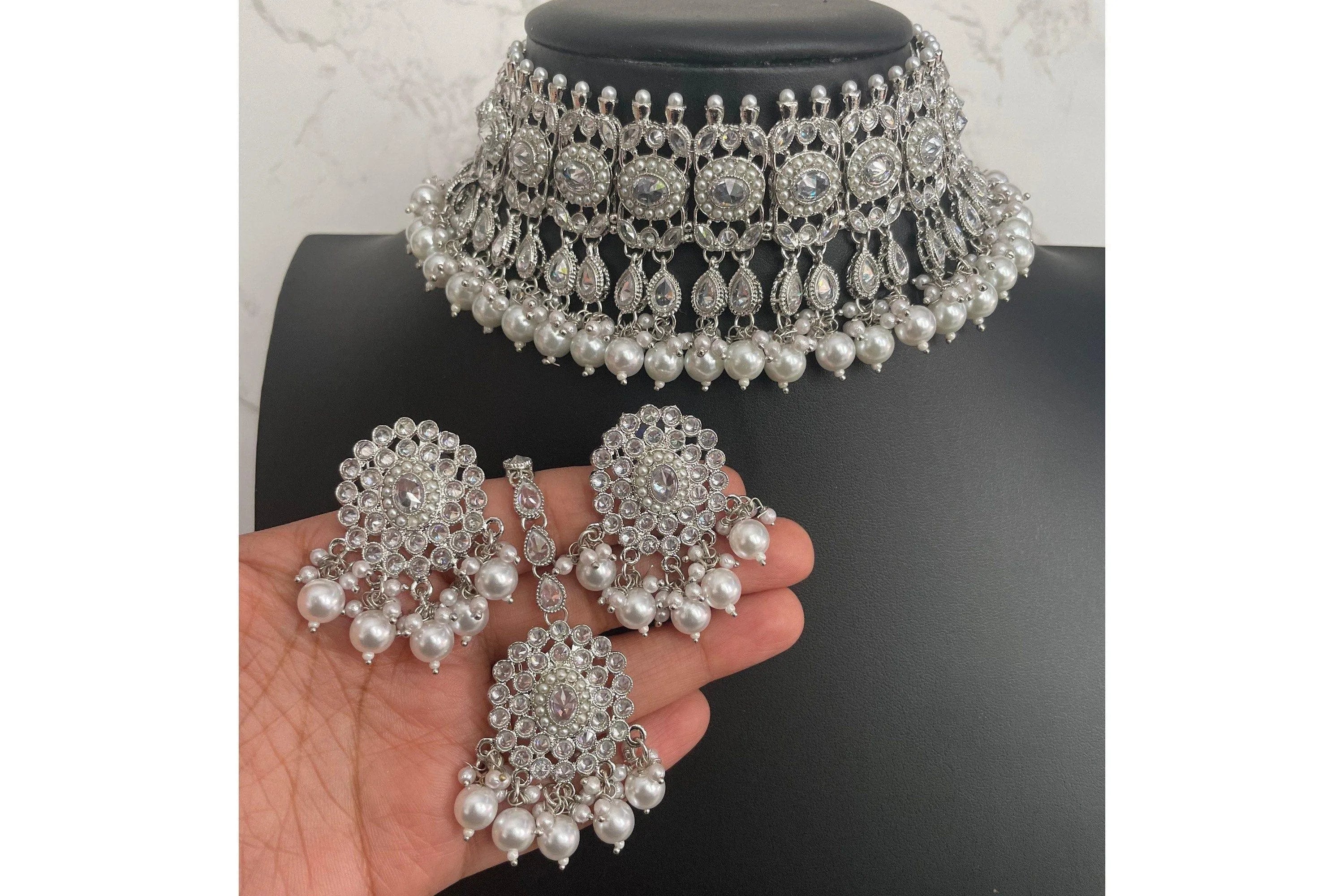 Zia Silver Polki Necklace Set