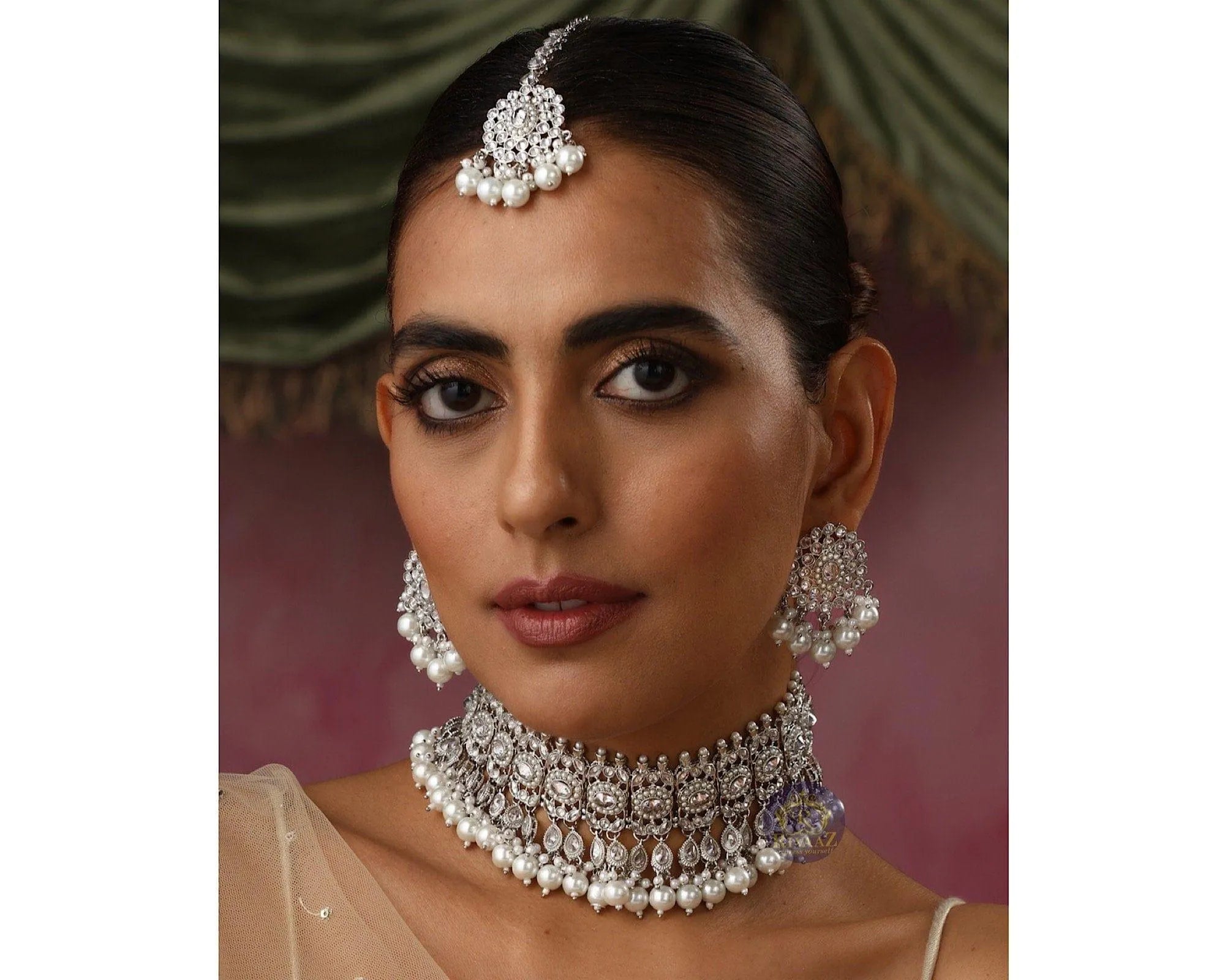 Zia Silver Polki Necklace Set