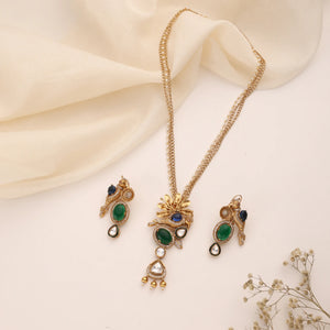 Neelima Long Emerald Pendant Set