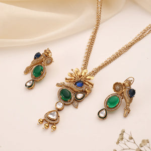 Neelima Long Emerald Pendant Set