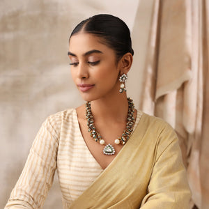 Olyra Emerald Kundan Statement Necklace Set