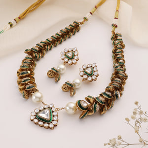 Olyra Emerald Kundan Statement Necklace Set