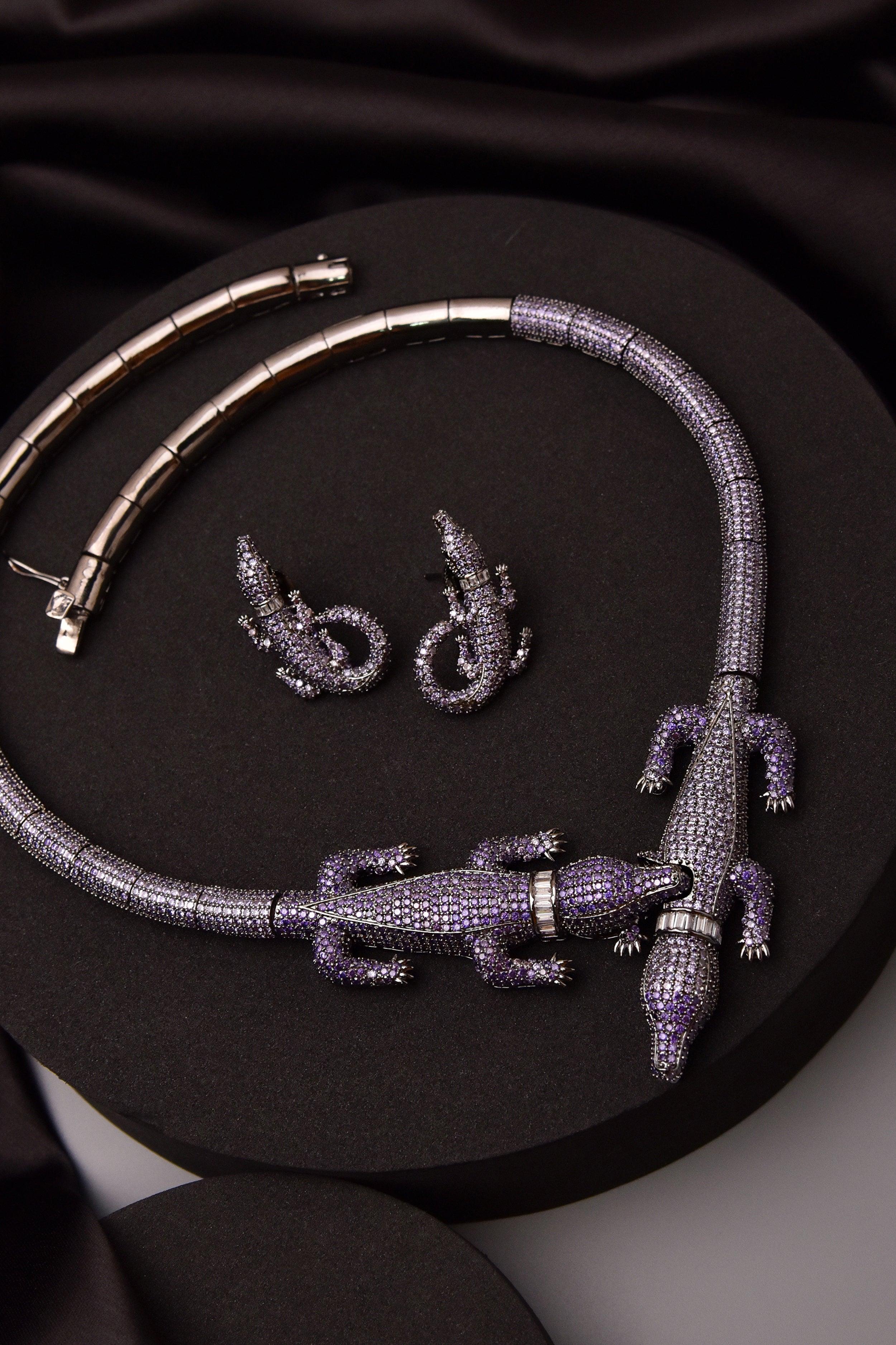 Pave Purple Gator Set with Earrings