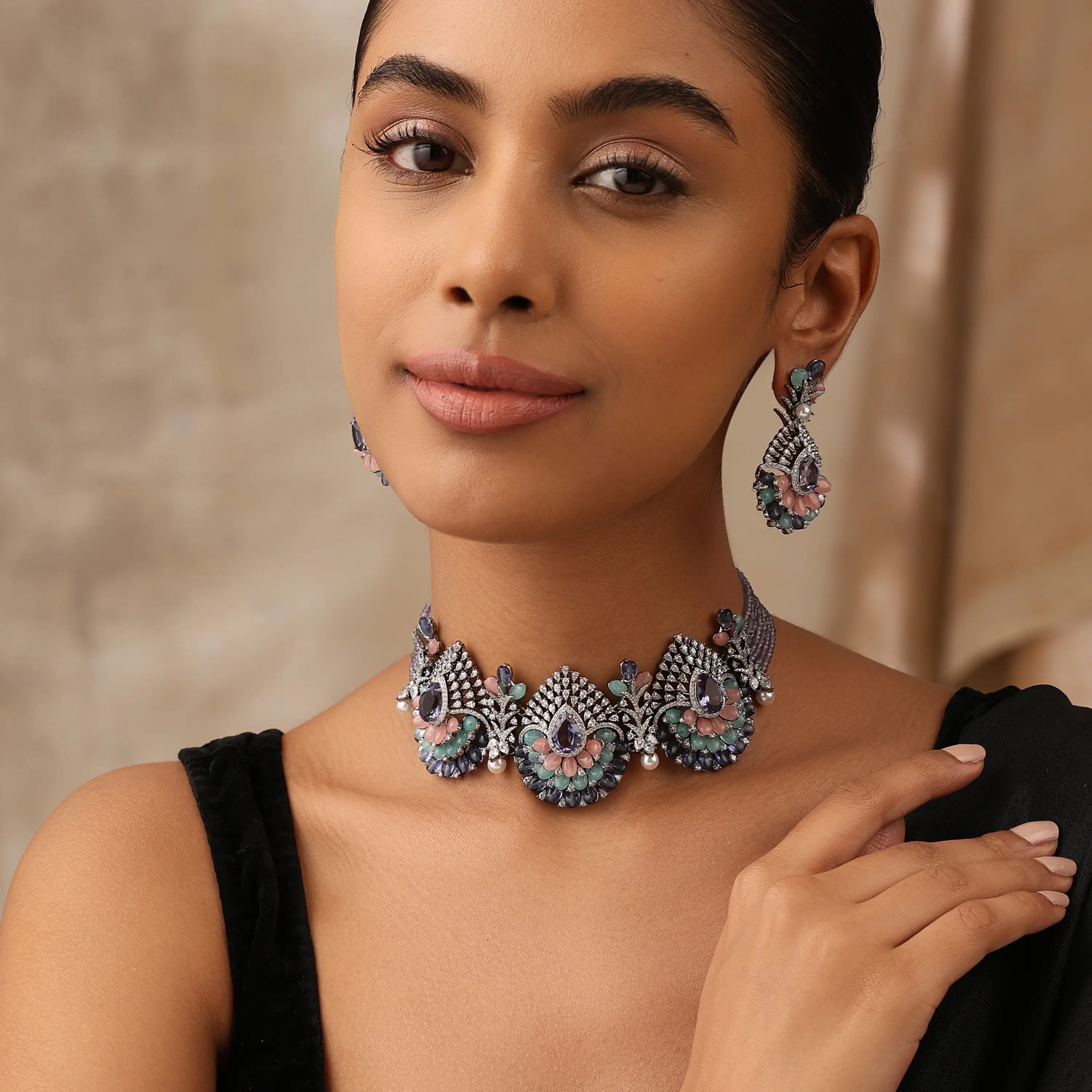 Peacock Purple Aura Choker Set