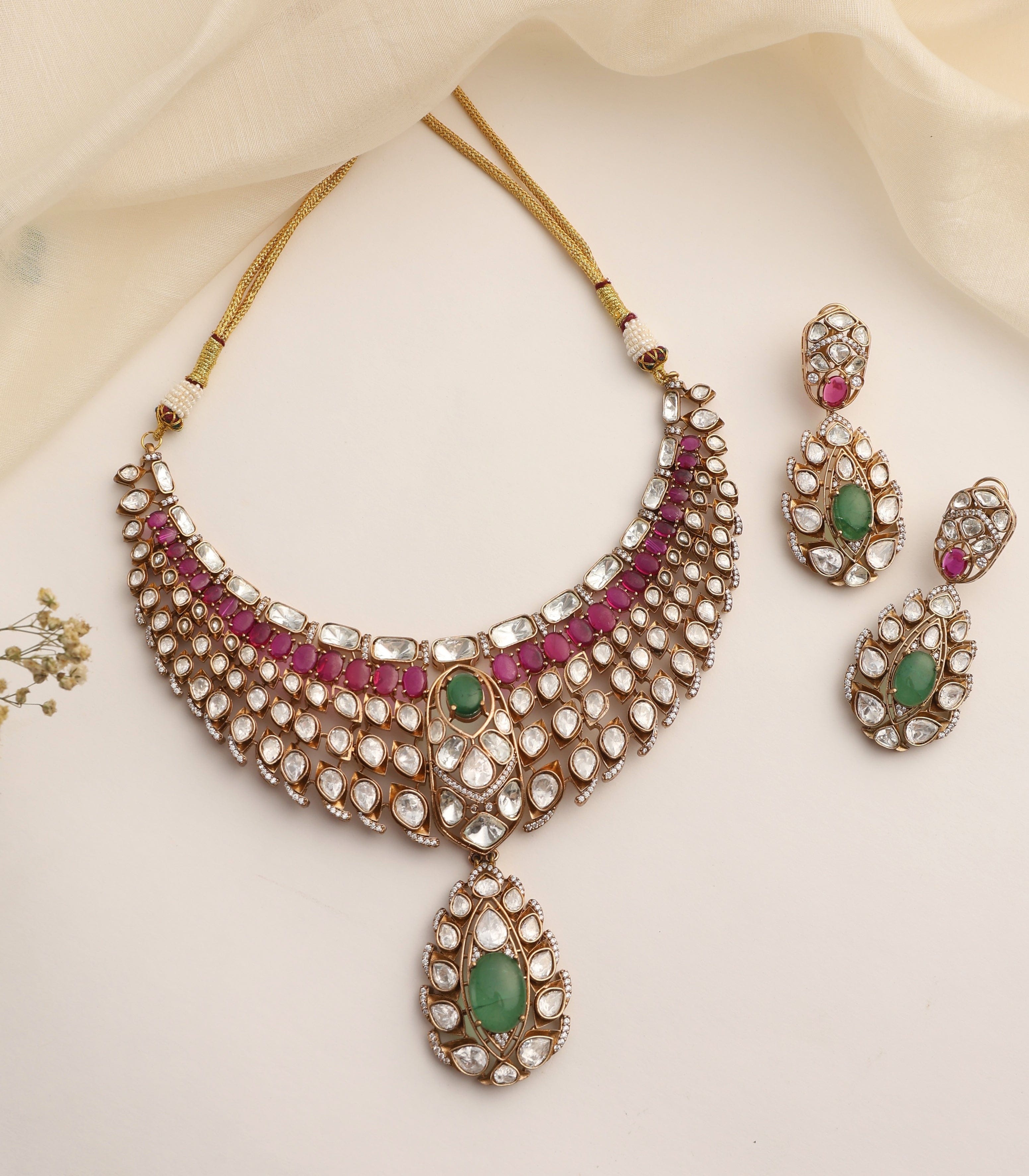 Pre order Regal Heritage Kundan Necklace Set with Emerald Green & Ruby Accents
